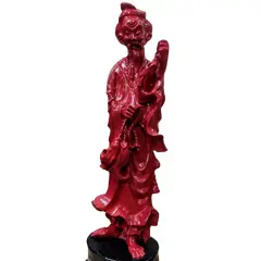 Foto de um(a) Escultura Mandarim Chinês, Década de 1970, da categoria de Escultura. Escultura chinesa de um mandarim pescador em resina com laca chinesa na cor coral, década de 1970 peça única pelo designer... Vendido no marketplace Trésors.