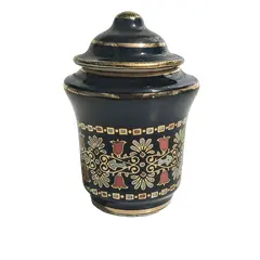 Foto de um(a) Mini Frasco Grego 80'S, da categoria de Garrafas, potes e jarros. Miniatura de um frasco grego com tampa e filetado com ouro 24k, na cor azul cobalto e motivo floral grego. A: 5 cm... Vendido no marketplace Trésors.