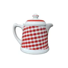 Foto de um(a) Bule em Porcelana Xadrez Branca e Vermelha, Germer, Década de 1980, da categoria de Bules. Bule em porcelana branca com estampa xadrez vermelha e branca, marca brasileira germer, década de 1980. A: 15,5 cm /... Vendido no marketplace Trésors.