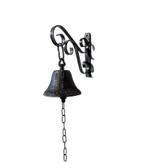 Foto de um(a) Sino de Parede em Ferro, da categoria de Objetos de parede. Sino de parede em ferro patinado e envelhecido com suporte de parede com volutas e corrente no badalo. Um excelente som! ... Vendido no marketplace Trésors.