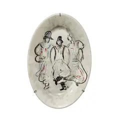 Foto de um(a) Prato Gaúcho Pilchado, Porcelana Rio Branco - Guanabara, Década de 1960, da categoria de Pratos Decorativos. Prato da porcelana rio branco - guanabara, 1960 com pintura de gaúcho pilchado, forma elíptica e acompanha o suporte de... Vendido no marketplace Trésors.