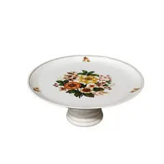 Foto de um(a) Prato de Bolo em Porcelana Schmidt, Década de 1970, da categoria de Pratos. Prato para bolo em porcelana scmidt dos anos 1970 com pé de geladeira dos anos 1930 também em porcelana com motivo floral... Vendido no marketplace Trésors.