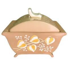 Foto de um(a) Antiga Caixa Biscoiteira Art Deco Faiança Majólica Alemã, da categoria de Cestos e Caixas. Ges Gesch - Germany. Antiga caixa biscoiteira, em faiança/majólica alemã. Período Art Deco. Peça muito decorativa e... Vendido no marketplace Trésors.