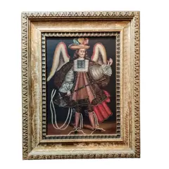 Foto de um(a) Quadro Cusquenho São Miguel, Década de 1970, da categoria de Pinturas. Quadro cusquenho com representação de são miguel com vestes renascentistas em óleo sobre tela, e moldura entalhada em... Vendido no marketplace Trésors.