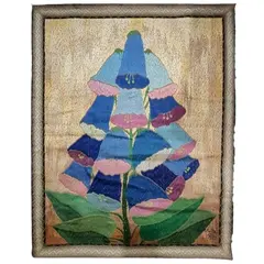 Foto de um(a) Tapeçaria Juta Anos 80, da categoria de Tapeçaria. Tapeçaria em juta bordada com fio de seda e a moldura acompanha a mesma técnica. Obra da tapeceira diva miotto, década de... Vendido no marketplace Trésors.