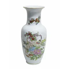 Foto de um(a) Vaso oriental com decorações de pavões, da categoria de Vasos. vaso oriental de porcelana branca esmaltada, decorado com com pintura policromada de pavões e peônias acompanhada de rico... Vendido no marketplace Trésors.