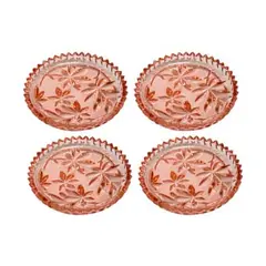 Foto de um(a) Conjunto de 4 petisqueiras em vidrão, da categoria de Conjuntos de servir. Conjunto de 4 delicadas petisqueiras em vidrão trabalhado na cor rosé. Mede 15cm de diâmetro, em bom estado.Uma delas possui... Vendido no marketplace Trésors.