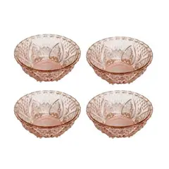 Foto de um(a) Conjunto de 4 tigelas em vidrão, da categoria de Conjuntos de servir. Conjunto de 04 delicadas tigelinhas para sobremesa em vidrão rose. Com decoração de losangos e flores em alto relevo. Medida... Vendido no marketplace Trésors.