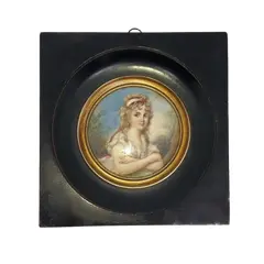Foto de um(a) Antigo Quadrinho Miniature Portrait Camafeu Pintado À Mão, da categoria de Pinturas. Antigo quadrinho pintado à mão em folha de marfim.Moldura em madeira com bronze doré ao redor da pintura. Início do século... Vendido no marketplace Trésors.