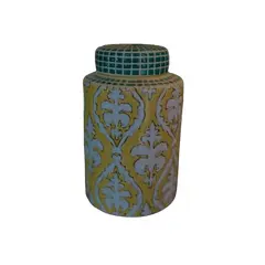 Foto de um(a) Potiche em porcelana pintado a mão, da categoria de Vasos. Potiche decorativo com tampa em porcelana, apresentando formato cilíndrico e design oriental contemporâneo. Peça... Vendido no marketplace Trésors.