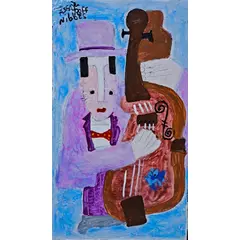 Foto de um(a) Nibbes, denominada "El Musicien", usando técnica acrílica sobre tela, medindo 52 x 32 cm, com linda moldura branca, da categoria de Pinturas. Obra original e assinada por Javier Álvaro Asfaduroff Nibbes (conhecido como Asfaduroff Nibbes ou Nibbe,ppintor uruguaio... Vendido no marketplace Trésors.
