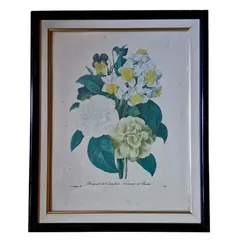 Foto de um(a) Lindo Quadro Botânico Clássico (Ilustração de P.J. Redouté), da categoria de Desenhos. Bouquet de Camélias, Narcisos e Amores-Perfeitos Tema: Ilustração botânica clássica de Pierre-Joseph Redouté ("Bouquet de... Vendido no marketplace Trésors.
