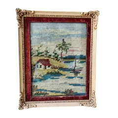 Foto de um(a) Quadro Ponto de Cruz Anos 50, da categoria de Arte têxtil. Quadro em ponto de cruz com moldura original, passe-partout original em veludo (desgaste do tempo) e vidro comum, década de... Vendido no marketplace Trésors.