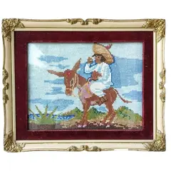 Foto de um(a) Quadro Ponto Cruz 50'S, da categoria de Arte têxtil. Quadro em ponto de cruz com moldura original, passe-partout original em veludo e vidro comum, década de 1950. A: 32 cm L: 26... Vendido no marketplace Trésors.