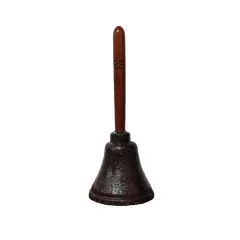 Foto de um(a) Sineta de Mesa em Metal, Madeira e Ferro, Década de 1940, da categoria de Outros objetos decorativos. Sineta de mesa antiga em metal oxidado e preservado, haste em madeira e badalo de ferro, década de 1940 A: 18,5 cm... Vendido no marketplace Trésors.