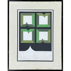 Foto de um(a) Ivan Serpa, Geométrico, datado de 1969 é uma serigrafia exemplar 90 de 100, medindo 36x25cm (obra) e 50 x 38 (com moldura) assinado a mão, da categoria de Serigrafia. O carioca Ivan Serpa (1923-1973) foi um artista de extensa produção, professor e formador do Grupo Frente, um marco... Vendido no marketplace Trésors.
