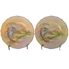 Foto de um(a) Par de prato decorativos Royal Doulton Art Deco Inglês, da categoria de Pratos Decorativos. Importantes exemplares do art deco inglês: par de pratos em porcelana marca Royal Doulton. Minuciosa marca da fábrica na... Vendido no marketplace Trésors.