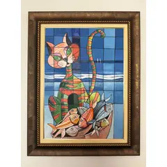 Foto de um(a) Romano Di Martino - "Il Gatto Ei Suoi Pesci" - 70 x 50 cm - Óleo Sobre Tela - Assinado no Canto Inferior Direito e Datado de 2005, da categoria de Pinturas. Romano Di Martino (1940–2010) foi um renomado pintor, desenhista e gravador conhecido por suas telas vibrantes que mesclam... Vendido no marketplace Trésors.