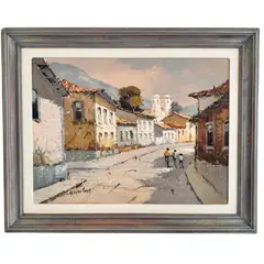Foto de um(a) Álvaro Lima, Igreja com Casario, datada de 2001, óleo sobre tela medindo, 60 x 80 cm (obra) e 82 x 102 cm (com moldura), assinado á mão pelo artista., da categoria de Pinturas. O artista plástico brasileiro Álvaro Lima (pseudônimo de Álvaro dos Santos Lima Filho) é um renomado pintor impressionista... Vendido no marketplace Trésors.
