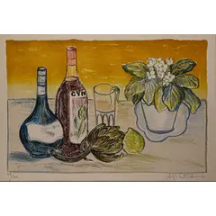 Foto de um(a) AGI STRAUS - Sobre a mesa é uma litografia com 41 x 60 cm e com moldura e assinada à mão, da categoria de Serigrafia. Vendido no marketplace Trésors.