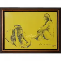 Foto de um(a) Hilda Mattos, Figuras Femininas é um desenho em crayon sobre papel, medindo 70 x 50 cm com moldura e assinado à mão, da categoria de Desenhos. Hilda Mattos (1928–2016) foi uma importante pintora, desenhista, gravadora e professora brasileira, reconhecida por sua... Vendido no marketplace Trésors.