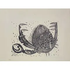 Foto de um(a) MARCELLO GRASSMANN - Linóleo decáda de 1950, medindo 25 x 32,5 cm e assinado a mão, da categoria de Serigrafia. Marcelo Grassmann (São Simão, SP, 1925 - São Paulo, SP, 2013) foi um renomado gravador, desenhista, ilustrador e professor... Vendido no marketplace Trésors.