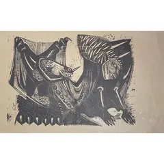 Foto de um(a) MARCELLO GRASSMANN - Xilogravura medindo 40,5 x 66 cm, não assinada, mas com chancela em relevo seco do ateliê de impressão Roberto Grassman, da categoria de Serigrafia. Marcelo Grassmann (São Simão, SP, 1925 - São Paulo, SP, 2013) foi um renomado gravador, desenhista, ilustrador e professor... Vendido no marketplace Trésors.