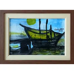 Foto de um(a) Péricles Paiva, óleo sobre tela, "O barco" mede 20x30cm, com moldura, ano 2025., da categoria de Pinturas. Vendido no marketplace Trésors.