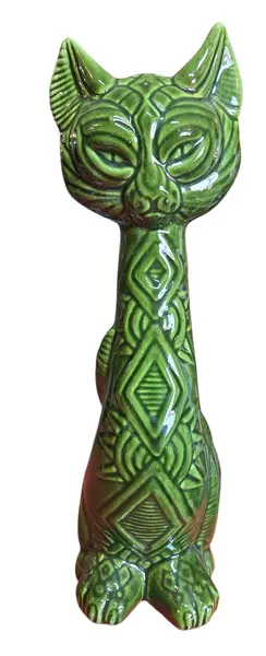 Foto de um(a) Escultura Decorativa Gato Sentado – Cerâmica Esmaltada Verde Jade, da categoria de Escultura. Elegante escultura figurativa representando um gato em postura sentada e alongada. A peça destaca-se pela sua estilização... Mostrado de uma perspectiva diferente. Vendido no marketplace Trésors.