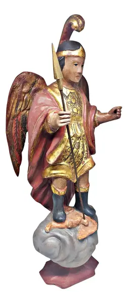 Foto de um(a) Imagem representando São Miguel Arcanjo Policromada, da categoria de Objetos religiosos e espirituais. A escultura de São Miguel Arcanjo é uma obra artesanal que traz à sua casa um toque de espiritualidade e arte. Com 54 cm de... Mostrado de uma perspectiva diferente. Vendido no marketplace Trésors.