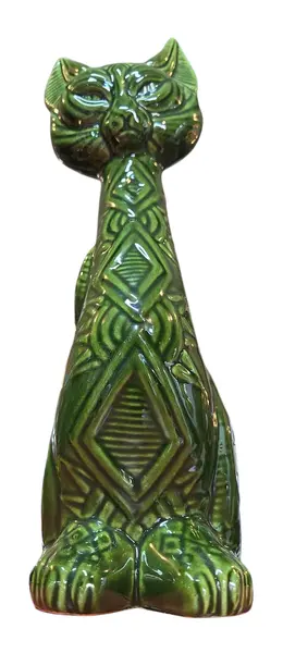Foto de um(a) Escultura Decorativa Gato Sentado – Cerâmica Esmaltada Verde Jade, da categoria de Escultura. Elegante escultura figurativa representando um gato em postura sentada e alongada. A peça destaca-se pela sua estilização... Mostrado de uma perspectiva diferente. Vendido no marketplace Trésors.