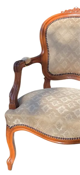 Foto de um(a) Magnífica Poltrona “Decorações Imperial” – Dante Millarch | Clássico, da categoria de Poltronas. Magnífica poltrona “Decorações Imperial”, criação atribuída a Dante Millarch, exemplar de mobiliário clássico de alto... Mostrado de uma perspectiva diferente. Vendido no marketplace Trésors.