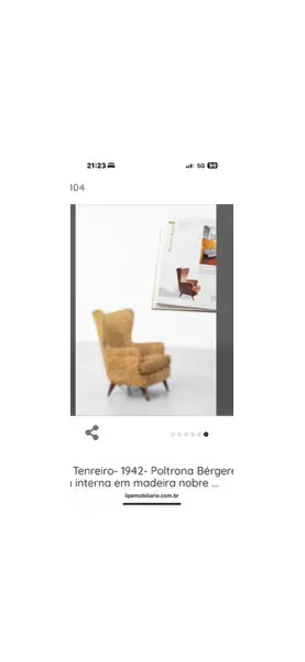 Foto de um(a) POLTRONA BÉRGERE - JOAQUIM TENREIRO 1942, da categoria de Poltronas. JOAQUIM TENREIRO - Poltrona Bérgere. Estrutura interna em madeira nobre revestida de espuma e estofada em tecido mostarda,... Mostrado de uma perspectiva diferente. Vendido no marketplace Trésors.