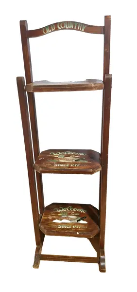 Foto de um(a) Linda estante articulável vintage em madeira, da categoria de Estantes e Racks. Linda estante articulável vintage em madeira com 3 andares, com temática de pintura country, sendo representada por... Vendido no marketplace Trésors.