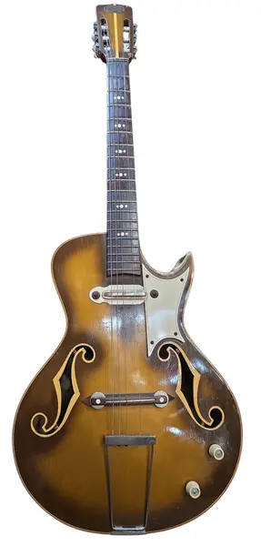 Foto de um(a) Raridade: Guitarra Del Vecchio Archtop 1957 Timbre Vox – Goldburst – 100% Original com Case, da categoria de Instrumentos musicais. Um Testemunho Histórico da Música Brasileira Essa guitarra é uma joia rara, uma das primeiras guitarras elétricas fabricadas... Vendido no marketplace Trésors.