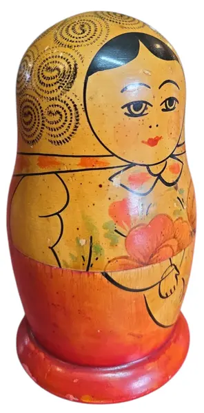 Foto de um(a) Matrioska Russa Vintage (USSR) - Conjunto com 5 Bonecas Pintadas à Mão, da categoria de Bonecas. Relíquia soviética autêntica para colecionadores e amantes de decoração vintage! Este belo conjunto de Matrioskas (bonecas... Mostrado de uma perspectiva diferente. Vendido no marketplace Trésors.