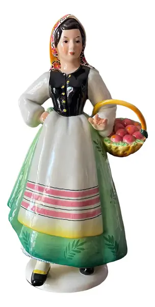 Foto de um(a) Antiga Escultura Feminina Camponesa Porcelana Italiana Lenci, da categoria de Escultura. ~ Made in Italy ~Antiga e grande escultura artística em porcelana italiana. Figura de camponesa com cesta e frutas. A peça é... Vendido no marketplace Trésors.