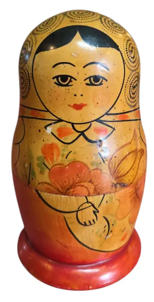 Foto de um(a) Matrioska Russa Vintage (USSR) - Conjunto com 5 Bonecas Pintadas à Mão, da categoria de Bonecas. Relíquia soviética autêntica para colecionadores e amantes de decoração vintage! Este belo conjunto de Matrioskas (bonecas... Mostrado de uma perspectiva diferente. Vendido no marketplace Trésors.