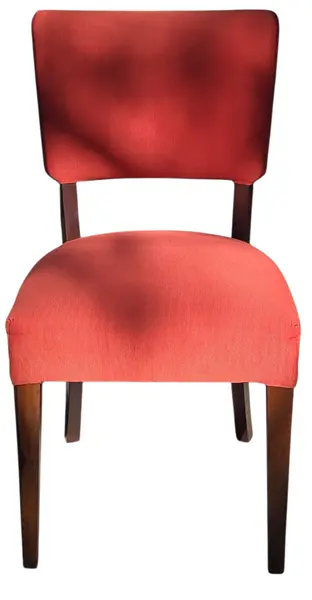 Foto de um(a) Cadeira em Madeira Nobre e Tecido Canelado Vermelho, da categoria de Outras cadeiras. Clássico do design mobiliário Mid-Century nacional. Esta cadeira combina a robustez e a elegância da madeira maciça escura... Mostrado de uma perspectiva diferente. Vendido no marketplace Trésors.