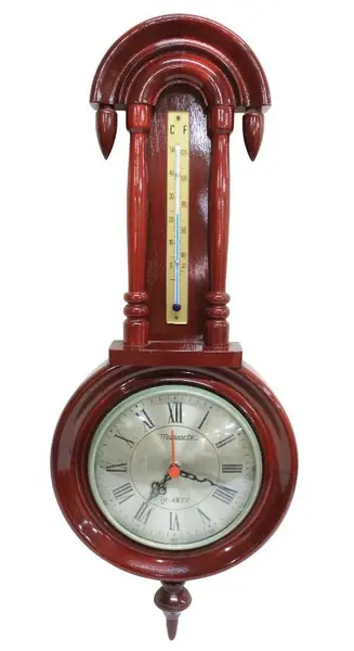Foto de um(a) Relógio De Parede Com Termômetro Vermelho, da categoria de Relógios de parede. Relógio de parede da manufatura MODEARTE movimentação a quartzo em caixa de madeira nobre com torneados e mostrador em metal... Vendido no marketplace Trésors.