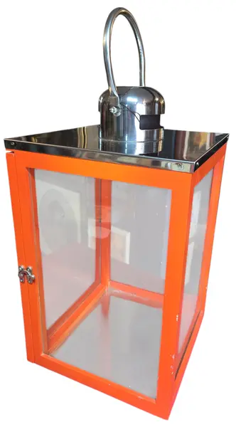 Foto de um(a) Lanterna Decorativa Porta-Velas em Madeira Laranja e Aço Inox, da categoria de Sinalizadores. Adicione um toque de sofisticação e cor ao seu ambiente com esta belíssima Lanterna Decorativa. Unindo a robustez da madeira... Mostrado de uma perspectiva diferente. Vendido no marketplace Trésors.