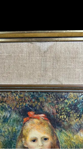 Foto de um(a) Par de Quadros Vintage Renoir e Reynolds, da categoria de Molduras para quadros. Par de quadros vintage, um a reprodução impressão em tela de “Menina com as Espigas”, também conhecida como “Menina com... Mostrado de uma perspectiva diferente. Vendido no marketplace Trésors.