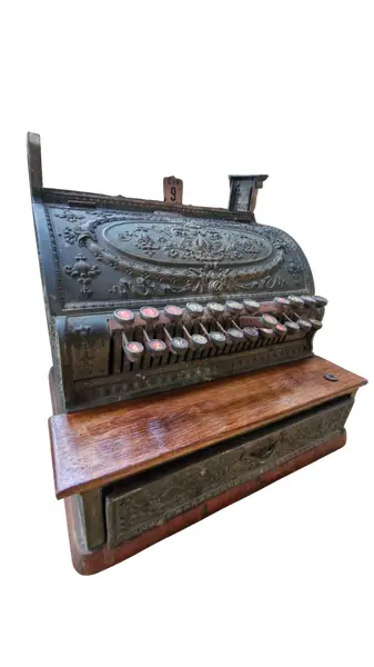 Foto de um(a) Caixa Registradora da marca National do Início do Séc. XX, da categoria de Outros colecionáveis. Belíssima caixa registradora mecânica da National Cash Register (NCR), fabricada no ano de 1910 em Dayton, Ohio, modelo... Mostrado de uma perspectiva diferente. Vendido no marketplace Trésors.