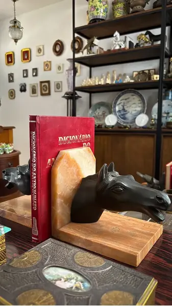 Foto de um(a) Antiga Escultura Cavalo Art Deco Cerra Livros Bronze Mármore, da categoria de Escultura. Antigo e importante cerra livros em mármore italiano, decorado com esculturas artísticas representando cabeças de cavalos em... Mostrado de uma perspectiva diferente. Vendido no marketplace Trésors.