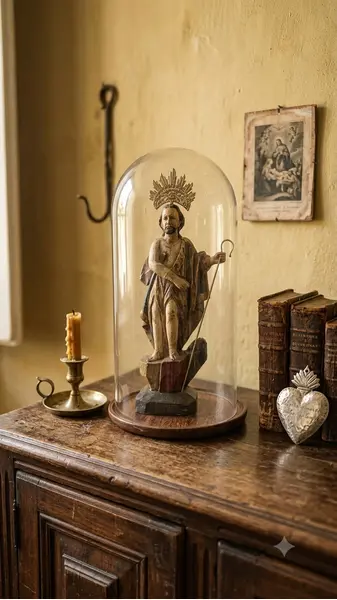 Foto de um(a) Antiga imagem sacra de São Joao Batista, da categoria de Objetos religiosos e espirituais. Escultura sacra brasileira de São João Batista, datada do século XIX (período de transição entre o Brasil Colonial e o... Mostrado de uma perspectiva diferente. Vendido no marketplace Trésors.