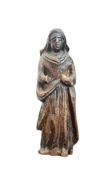 Foto de um(a) Antiga Imagem de Santa em madeira marrom, da categoria de Objetos religiosos e espirituais. Antiga imagem em madeira representando Nossa Senhora. *OBS: falta das mãosA prática de retirar partes de imagens de santos... Vendido no marketplace Trésors.
