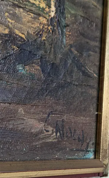 Foto de um(a) Óleo sobre Tela – Paisagem Tropical com Capela e Coqueirais (1994), da categoria de Pinturas. Esta belíssima obra em óleo sobre tela, datada de 1994, apresenta uma cena litorânea serena e rica em texturas, capturando a... Mostrado de uma perspectiva diferente. Vendido no marketplace Trésors.