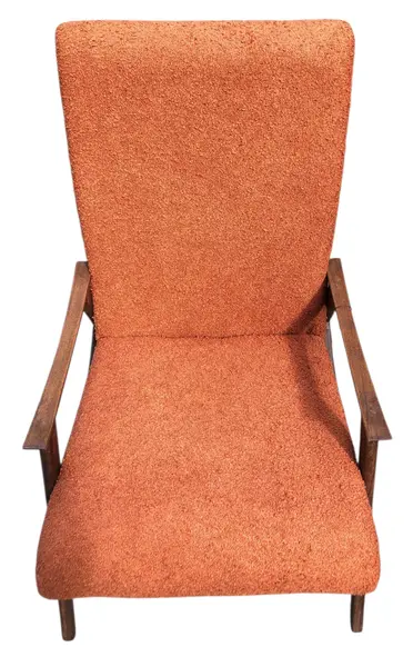 Foto de um(a) Par de Poltronas Modernistas Estofadas em Buclê Laranja Terracota, da categoria de Poltronas. Par de Poltronas Modernistas Estofadas em Buclê Laranja Terracota. Mostrado de uma perspectiva diferente. Vendido no marketplace Trésors.