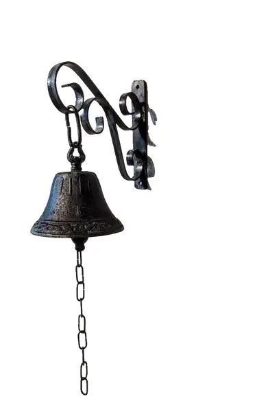 Foto de um(a) Sino de Parede em Ferro, da categoria de Objetos de parede. Sino de parede em ferro patinado e envelhecido com suporte de parede com volutas e corrente no badalo. Um excelente som! ... Vendido no marketplace Trésors.