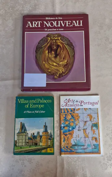 Foto de um(a) Raro trio de livros especiais, da categoria de Livros. Rara coleção de três livros sendo: Art Nouveau: 54 pranchas a cores - Este livro publicado em 1985 é um recurso ilustrado... Mostrado de uma perspectiva diferente. Vendido no marketplace Trésors.